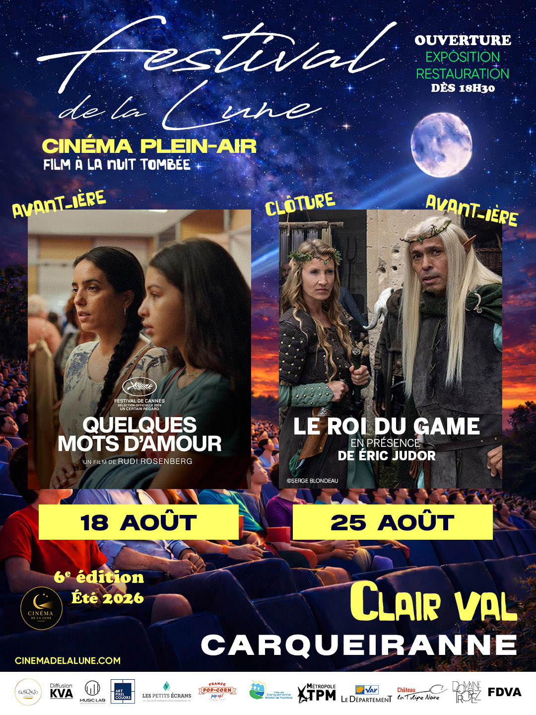 Visuel 18 et 25 AOÛT 6e Festival de La Lune 2026 FACEBOOK ET INSTAGRAM 1080 1440 pixels partenaires 200 pixels